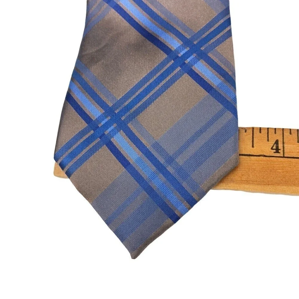 Joseph Abboud Silk Tie Mens Plaid Blue Brown 100% Silk Necktie *READ*